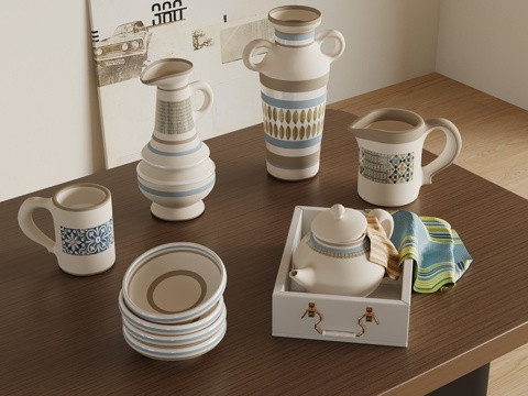  法式复古花瓶 摆件 茶壶 水杯3d模型 