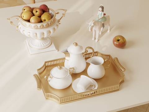  法式复古茶具 果盘 摆件3d模型 