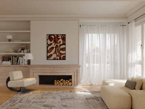  现代中古客厅3d模型 