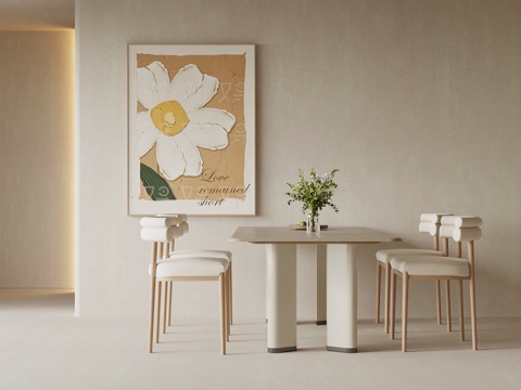  奶油风餐桌椅3d模型 