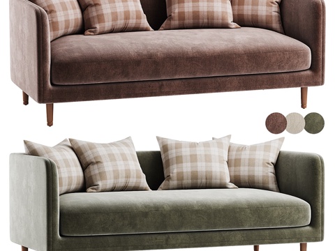  现代奶油风三人布艺休闲沙发3d模型 