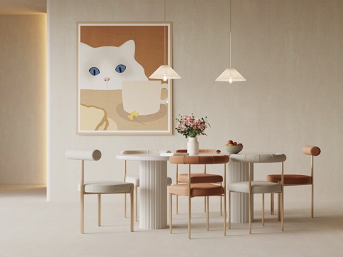 奶油风餐桌椅su模型