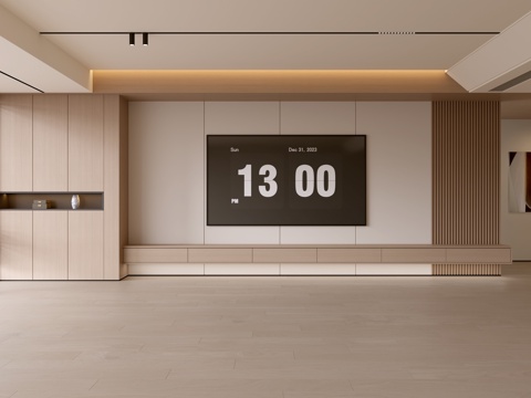 现代客厅 奶油客厅 电视背景墙 客厅背景 奶油风背景墙su模型