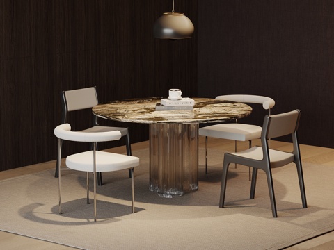  现代餐桌椅 圆桌3d模型 