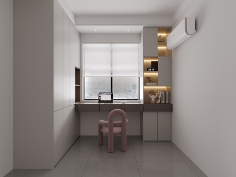  飘窗书桌书柜书架一体轻奢家用卧室电脑桌靠窗写字桌子书房办公桌3d模型 