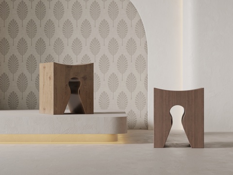 现代中古风凳子 实木换鞋凳 沙发凳su模型