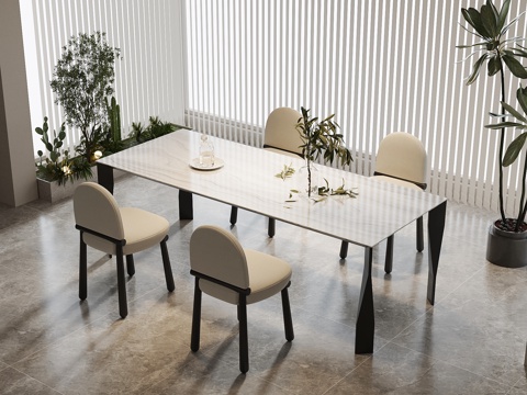  现代餐桌椅 条形餐桌3d模型 