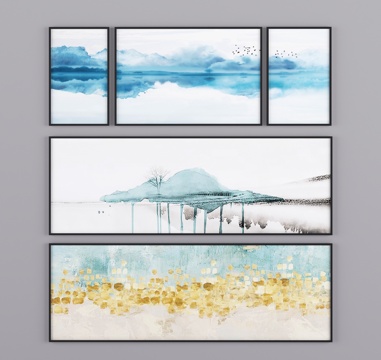  新中式挂画装饰画水墨画3d模型 