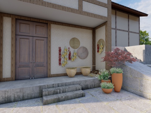  乡村院落角su模型 