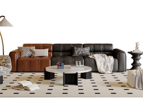  法式沙发茶几组合 三人沙发 休闲沙发 落地灯 地毯3d模型 