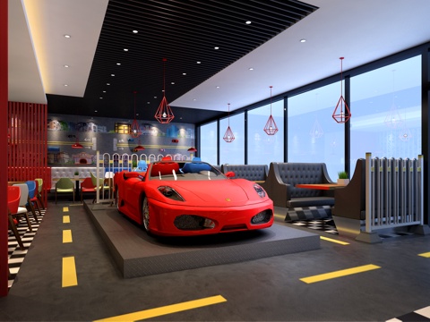  汽车主题餐厅3d模型 
