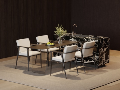  现代意式餐桌椅 岛台3d模型 