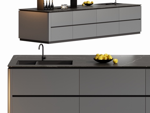 西厨岛台橱柜地柜su模型