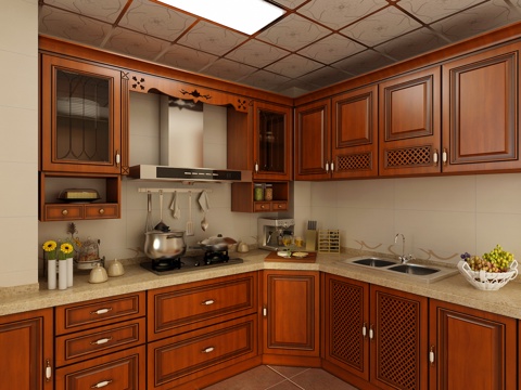  经典欧式封闭式厨房 厨具组合3d模型 