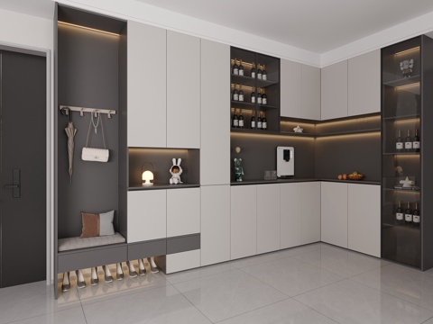  现代简约餐边柜鞋柜一体转角组合柜靠墙储物玄关柜客厅置物柜酒柜3d模型 