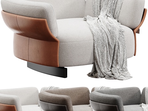  现代意式 Minotti Saki 皮革扶手椅3d模型 
