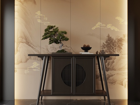  新中式玄关 端景柜 玄关柜3d模型 