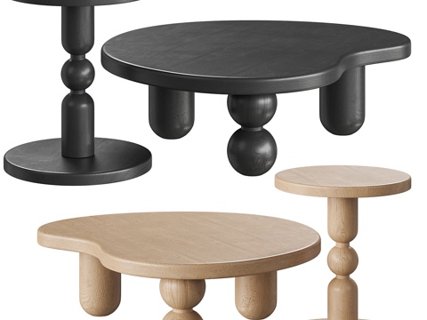  新中式中古风实木茶几组合3d模型 