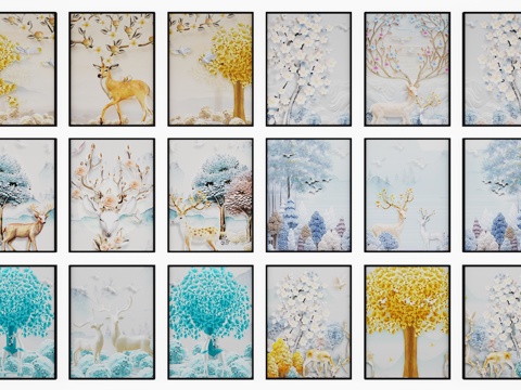  新北欧鹿画组合3d模型 