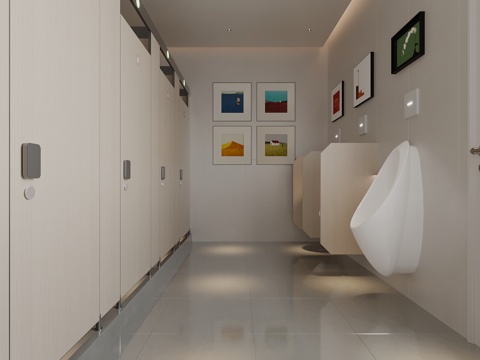  现代风卫生间 公共卫生间 小便斗3d模型 