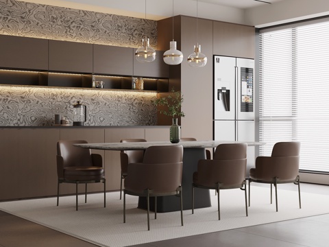  意式餐厅 餐桌椅 餐柜su模型 