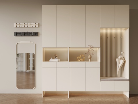  现代入户鞋柜 镜子 挂衣钩3d模型 