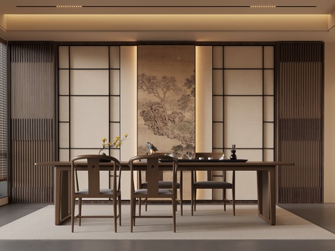  新中式茶室su模型 