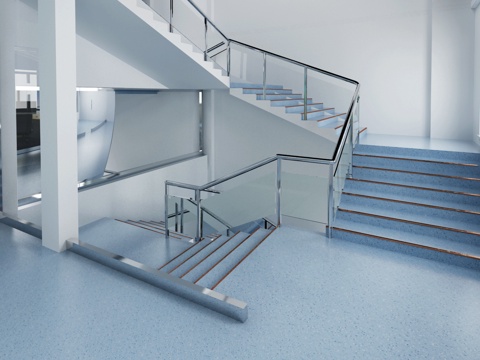  现代办公空间 办公前台 楼梯3d模型 