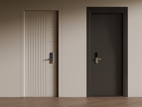  现代单开门 子母门 入户门 防盗门3d模型 