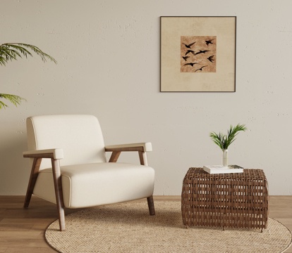 侘寂中古边几 角几 休闲椅su模型