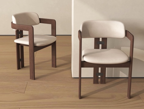  中古风餐椅 中古单椅 实木餐椅 实木单椅su模型 