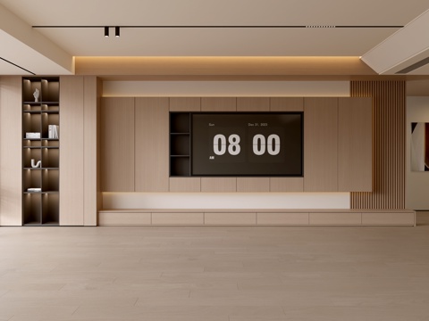 现代客厅 奶油客厅 电视背景墙 客厅背景 奶油风背景墙su模型