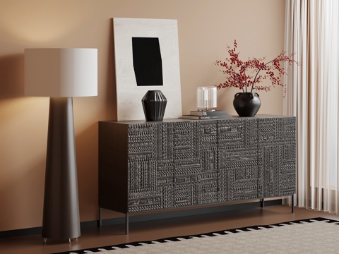 中古风玄关柜 边柜su模型