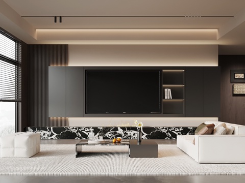  意式客厅 电视背景墙 沙发茶几组合3d模型 