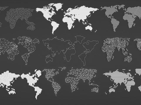  地图墙饰组合3d模型 