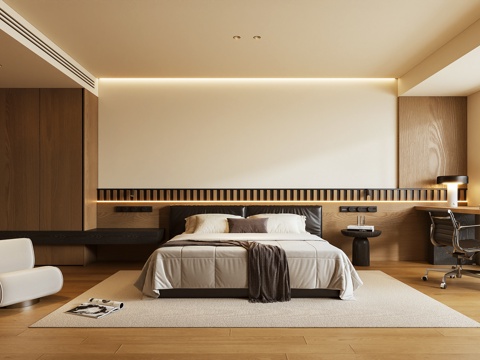  卧室 主卧 双人床 休闲椅 摆件3d模型 