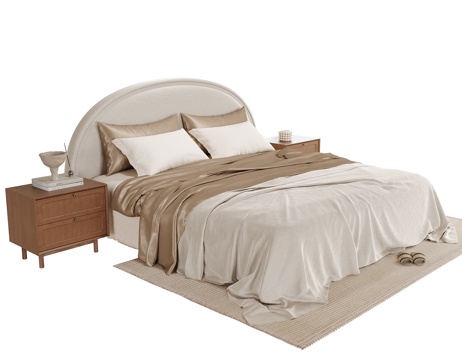 现代双人床 床头柜 单人床su模型