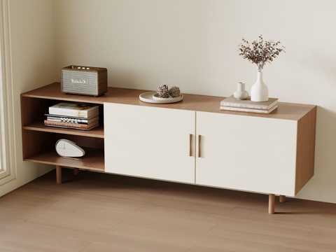  侘寂中古边柜 电视柜su模型 