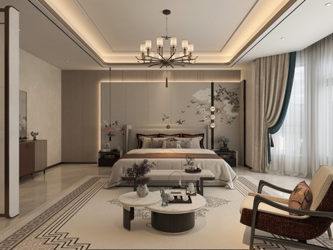  新中式卧室 主卧 3D模型3d模型 