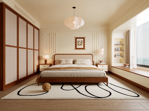  侘寂中古风卧室3d模型 