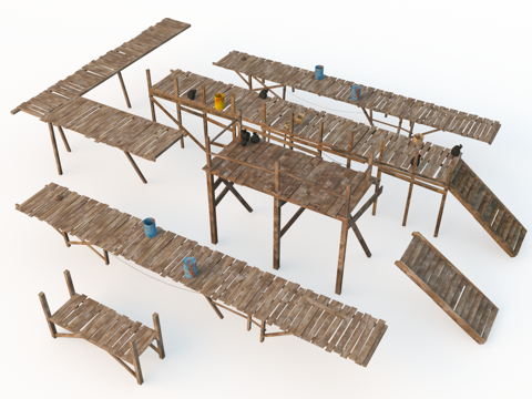  木质栈道  木头平台  渔村木栈道集合  木栈道3d模型 