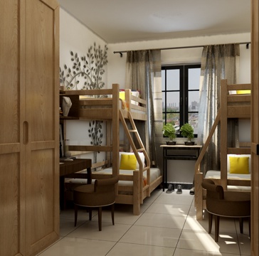  现代美式简约宿舍3d模型 