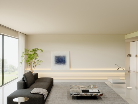  现代极简客厅3d模型 