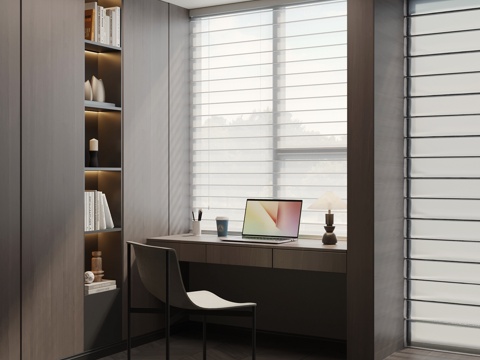  现代意式书房 书桌椅 书柜3d模型 