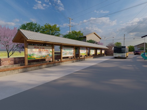  乡村公交站su模型 