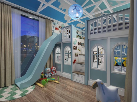  现代简约儿童房3d模型 
