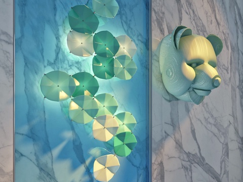  新中式熊头 雕塑 墙面装饰3d模型 