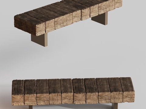 中古原木条凳换鞋凳su模型