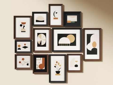  中古挂画 侘寂挂画 书房挂画 现代挂画 抽象画 办公室挂画3d模型 