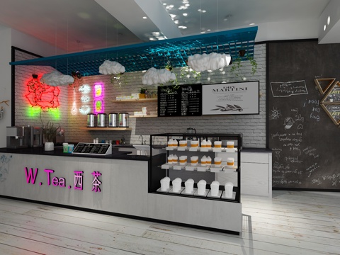  北欧奶茶店3d模型 